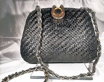 Vintage blue straw bag, original from the 1980s