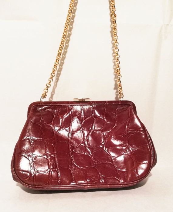 Vintage bag in genuine crocodile print leather ma… - image 1