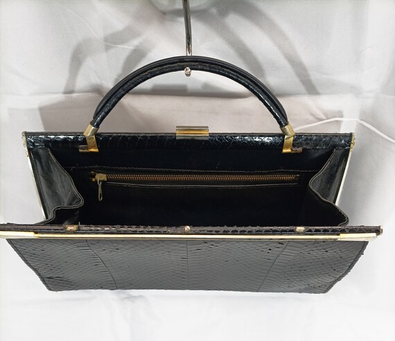 Vintage clutch bag in black snakeskin, original f… - image 6