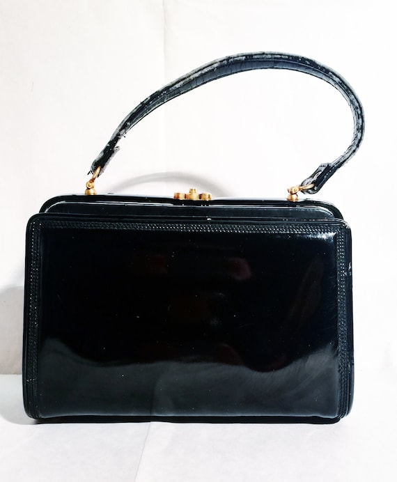 Elegant shiny black vintage bag from the 60s - image 1