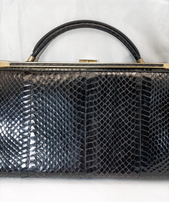 Vintage clutch bag in black snakeskin, original f… - image 9