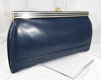 Original vintage blue leather clutch bag from the 1970s