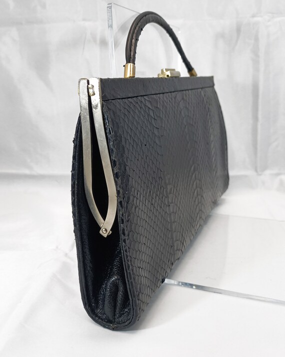 Vintage clutch bag in black snakeskin, original f… - image 3