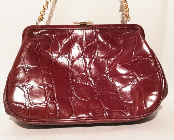 Vintage bag in genuine crocodile print leather ma… - image 2