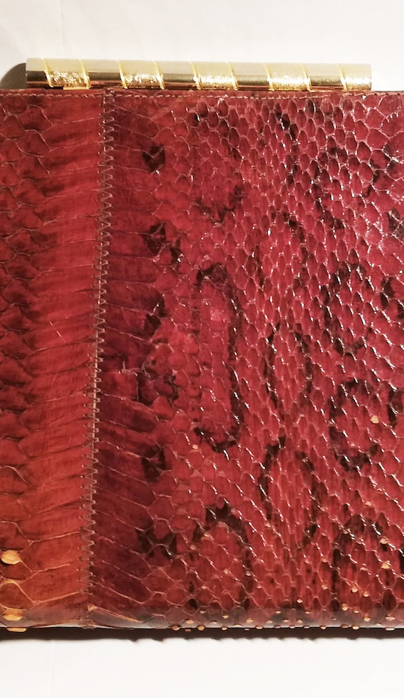 Sac Pochette Vintage Pourchet Paris En Peau De Serpent - Gris Foncé - Sac De Soirée Occasion Bon État