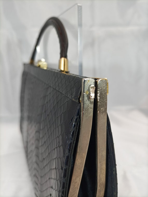 Vintage clutch bag in black snakeskin, original f… - image 5
