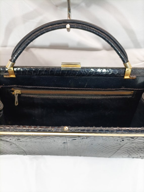 Vintage clutch bag in black snakeskin, original f… - image 7