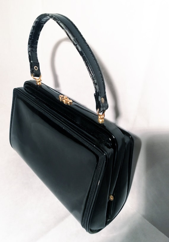 Elegant shiny black vintage bag from the 60s - image 2