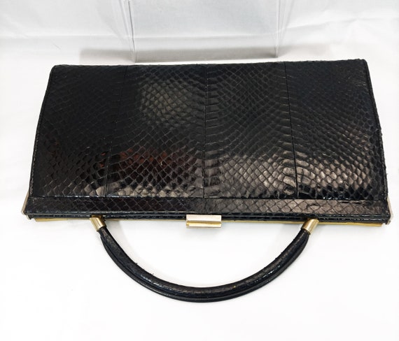Vintage clutch bag in black snakeskin, original f… - image 2