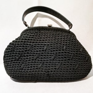 Vintage black woven fabric bag, original from the 1950s