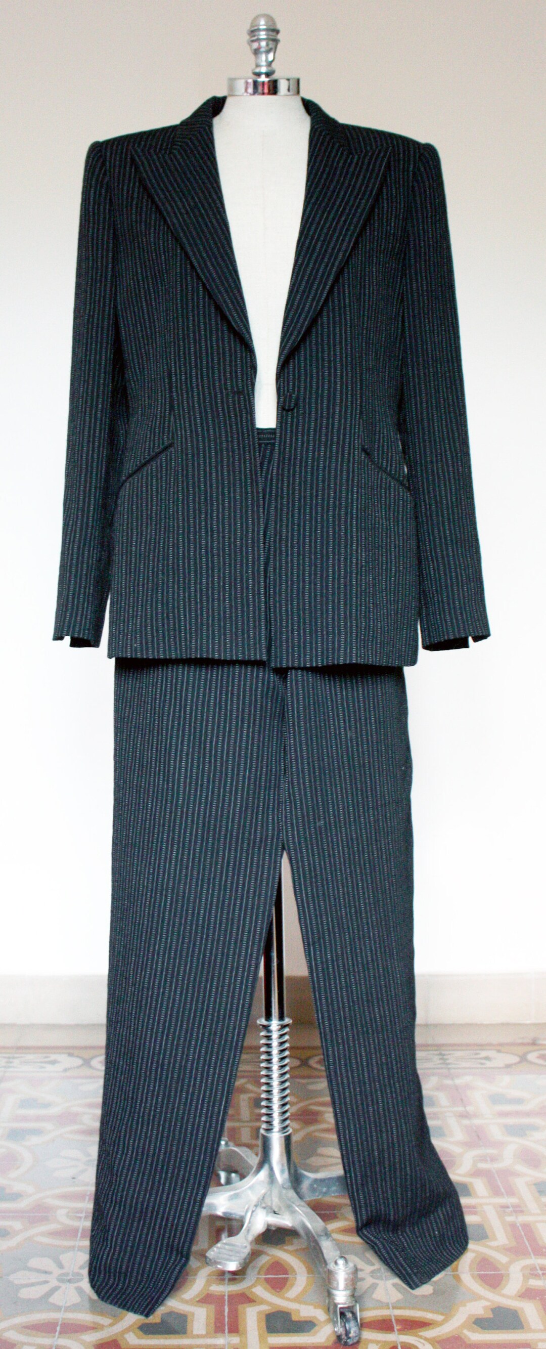 80s 90s EMPORIO ARMANI Vネックニット archive Vintage '80s '90s Giorgio Armani black label pant suit