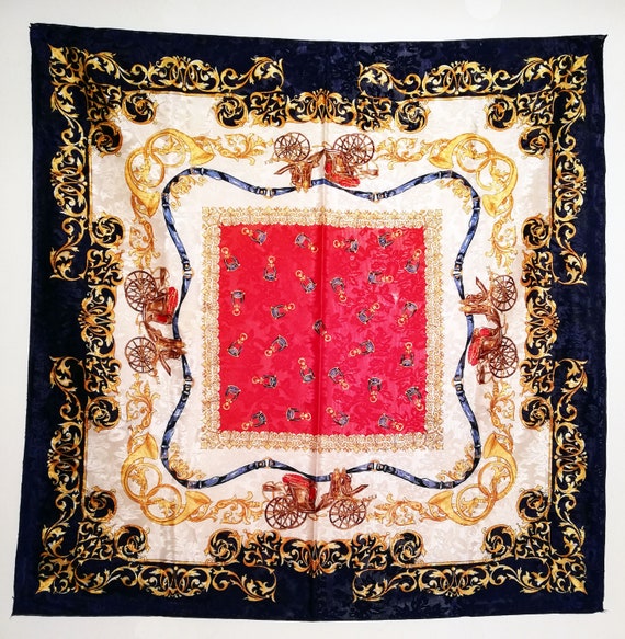Foulard Carré Vintage En Soie 100% - Motif Floral Multicolore - Fait Main En Italie - Occasion
