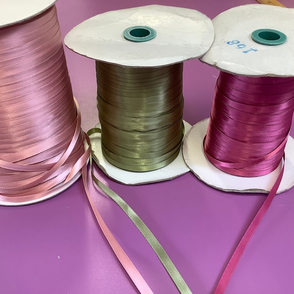 7mm double sided quality ribbon , 3m piece rose, moss or pale rose