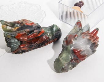 Natural African Blood Stone Dragon Head Healing Crystal Decor Gift