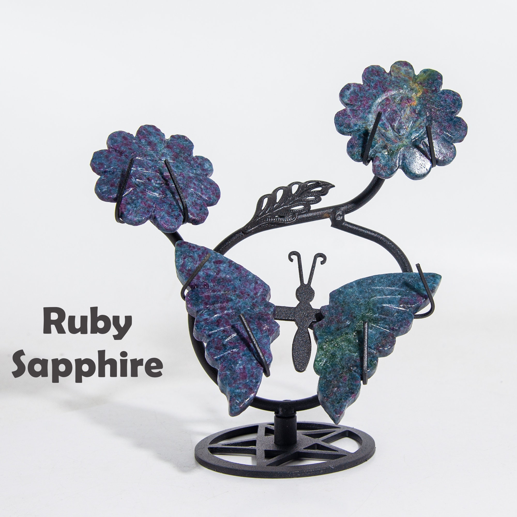 瑪瑙の蝶と花の彫刻セット：クリスタルの羽とホルダー付き - Etsy 日本