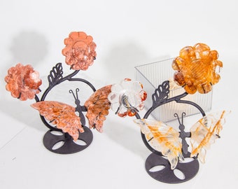瑪瑙の蝶と花の彫刻セット：クリスタルの羽とホルダー付き - Etsy 日本