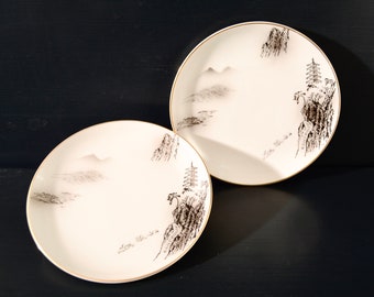 Pagoda and Mountain Arita Side Plates, Set of 2