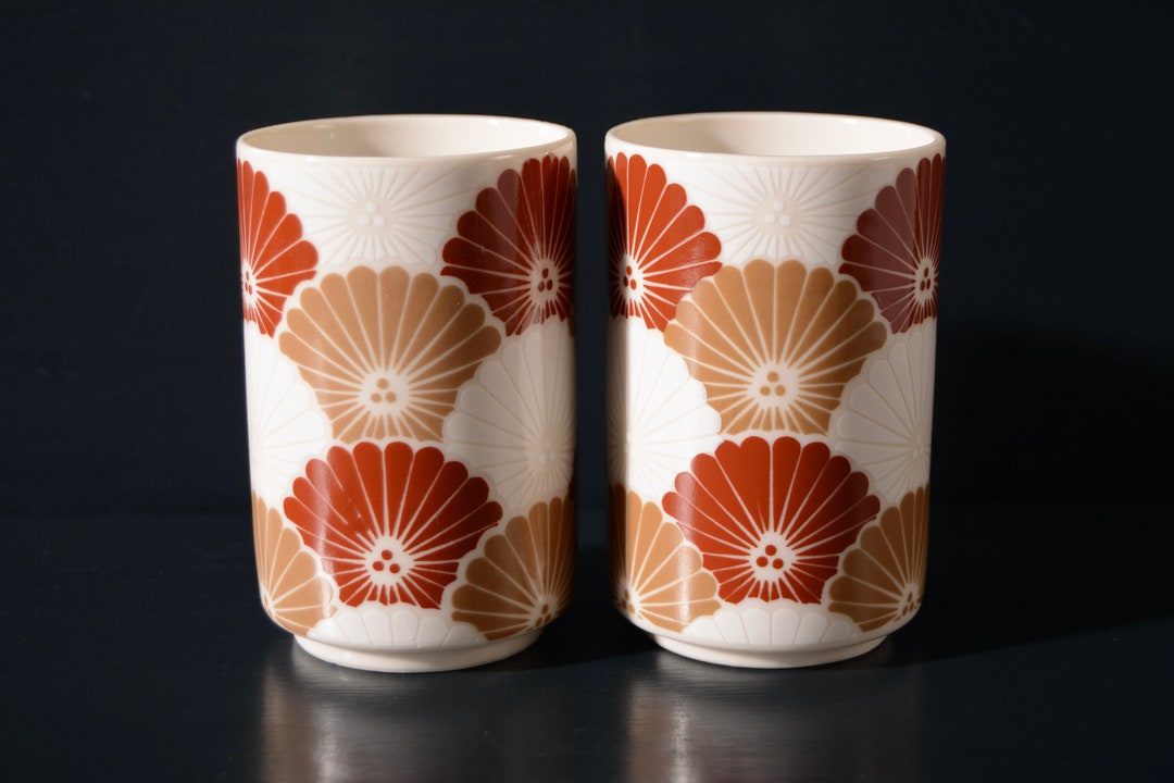 Tall Japanese Flower Tea Cups Set of 2 Etsy