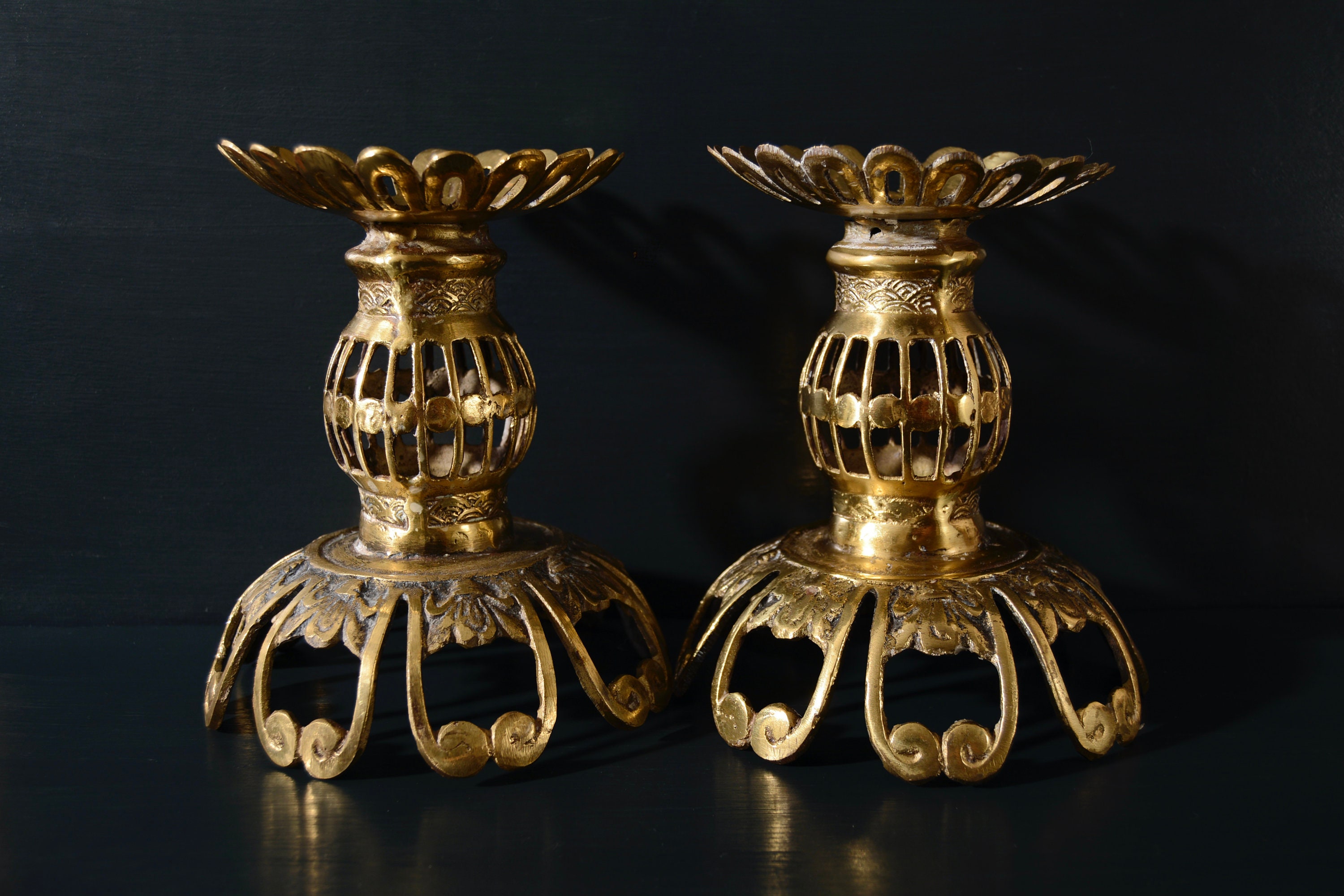 Japanese Cast Brass Candle Holders Set of 2 Etsy UK