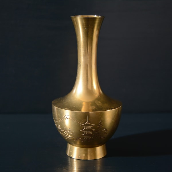 Small Japanese Etched Brass Vase