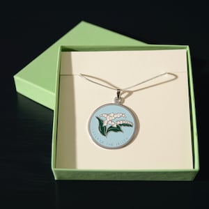 Vintage Enamel Lily of the Valley Pendant with Silver Necklace