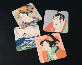 Vintage Ukiyo-e Coaster Set, Set of 4