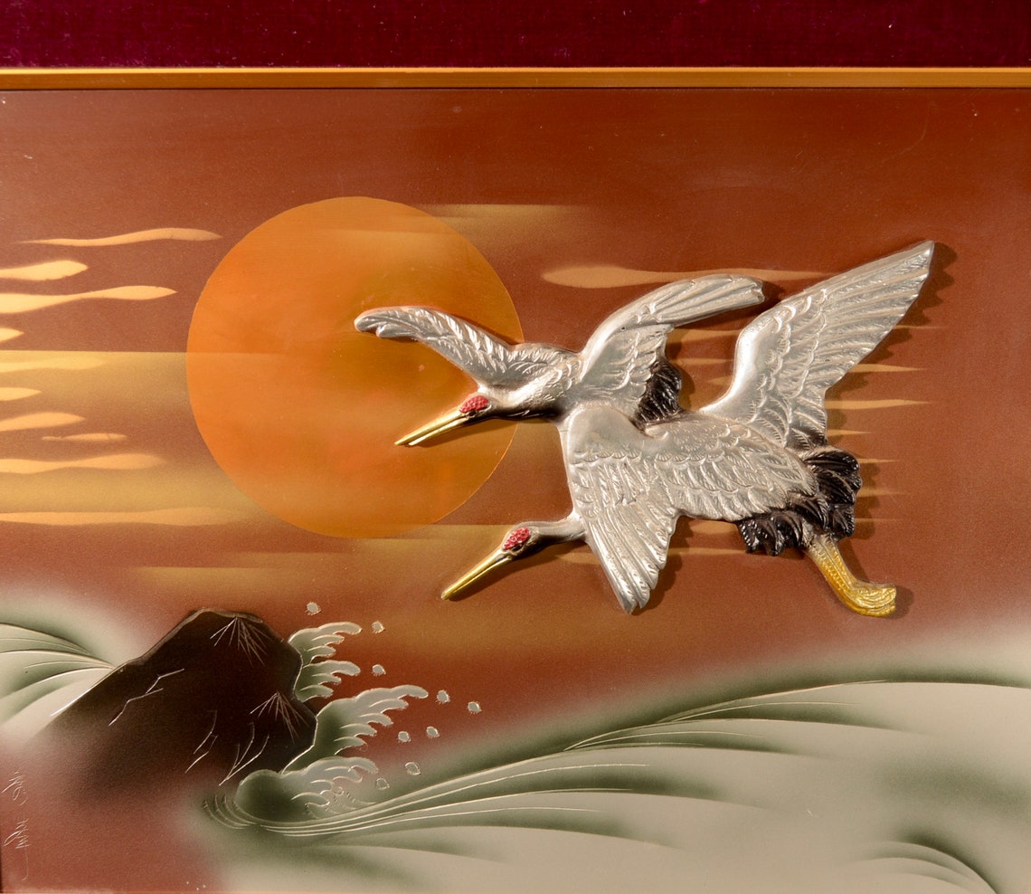 Vintage Japanese Crane Wall Art Mid Century Etsy Denmark