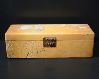 Japanese Carved Yellow Wooden Chest