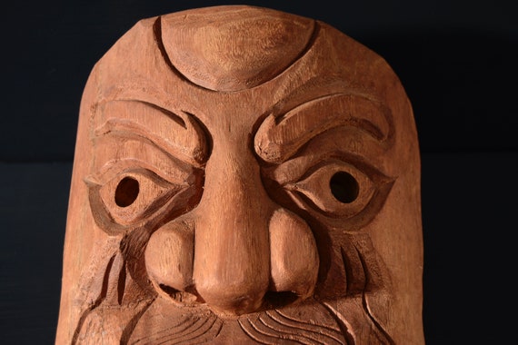Japanese Rough Wooden Noh Mask - image 2