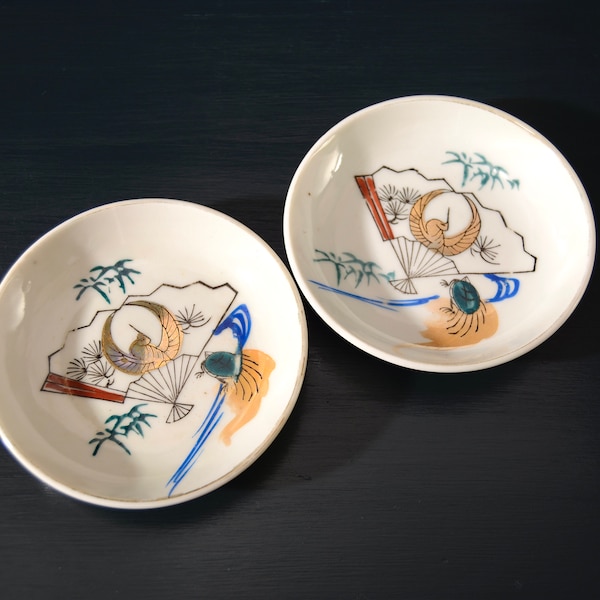 Japanese Phoenix and Turtle Small Plates, Ko-Zara, Set of 2