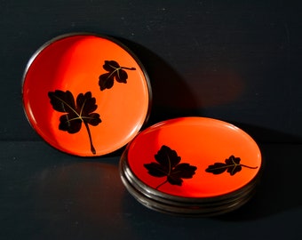 Vintage Japanese Sweets Dishes, Leaf Design, Set of 5