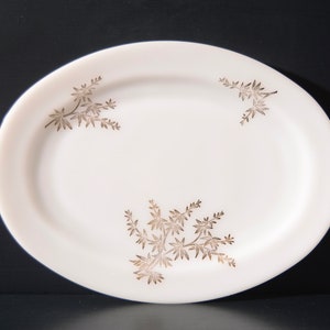 Oval Milk Glass Serving Platter, Gold Bamboo
