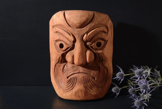 Japanese Rough Wooden Noh Mask - image 10