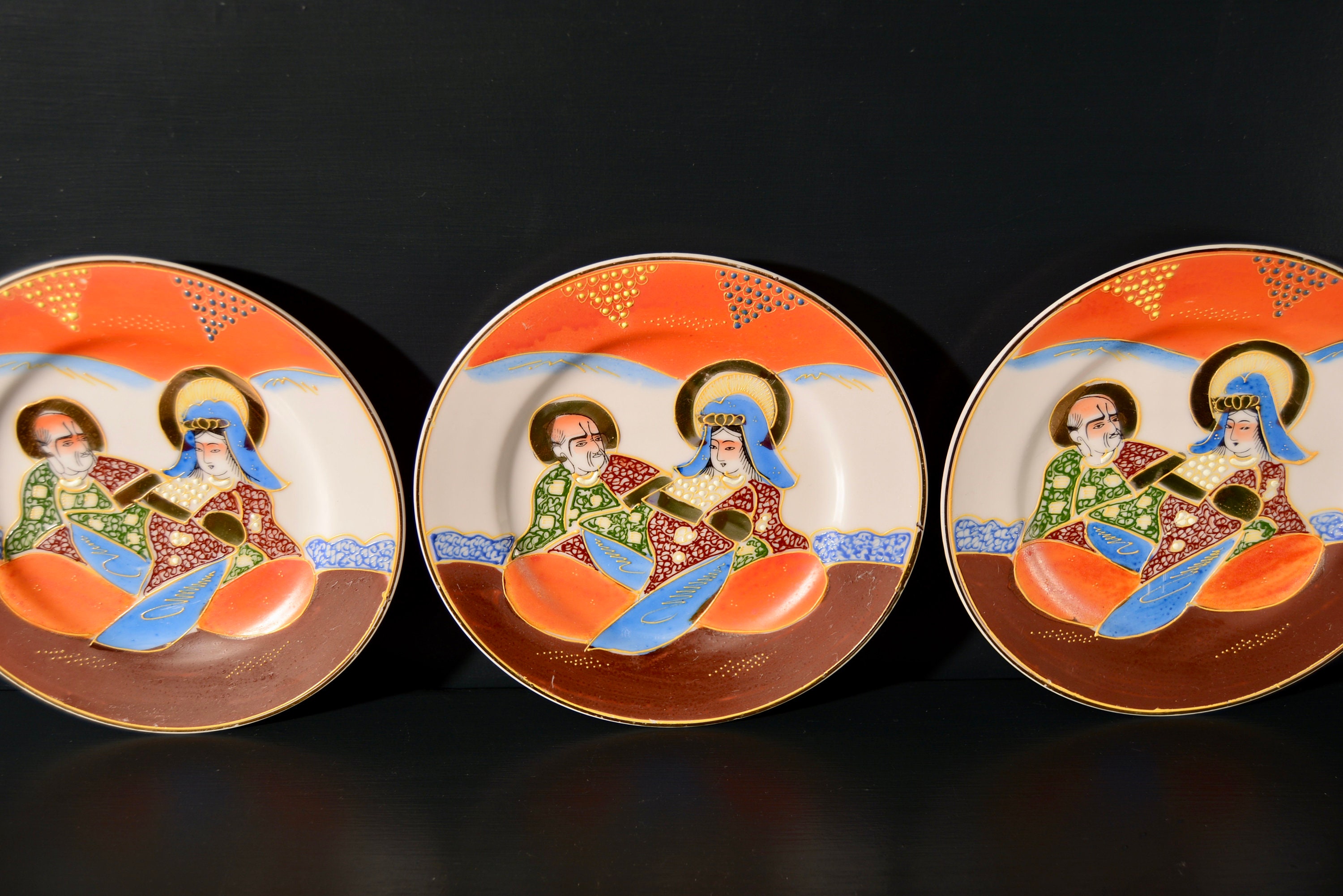 Japanese Satsumastyle Share Plates Set of 3 Etsy
