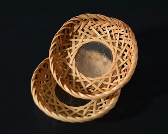 Japanese Woven Bamboo Tea Coasters, Chataku, Set of 2