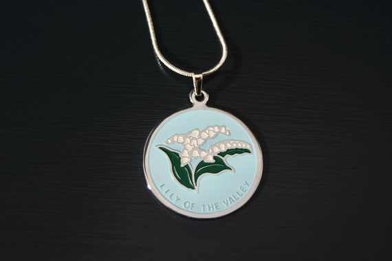 Vintage Enamel Lily of the Valley Pendant with Si… - image 3