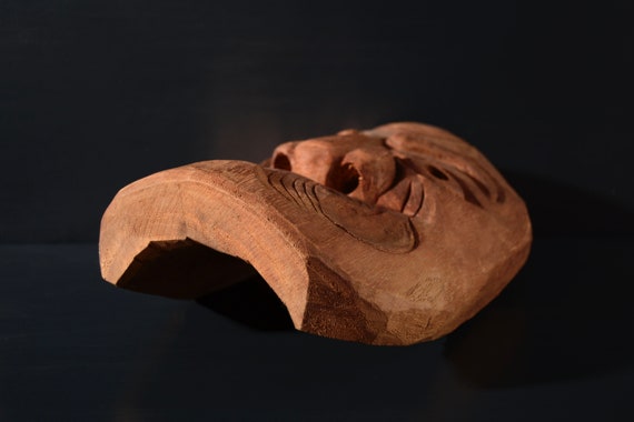 Japanese Rough Wooden Noh Mask - image 7