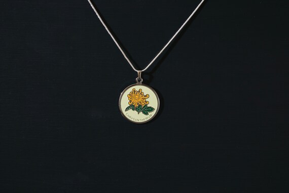 Vintage Enamel Chrysanthemum Pendant with Silver … - image 5