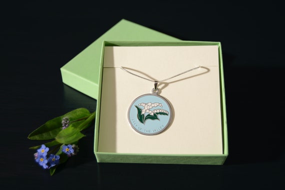 Vintage Enamel Lily of the Valley Pendant with Si… - image 10