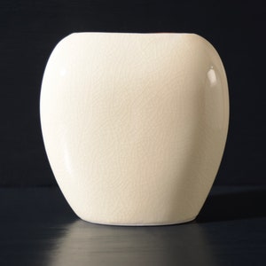 May include: A white ceramic vase with a textured surface. The vase is oval shaped and has a smooth, rounded bottom.