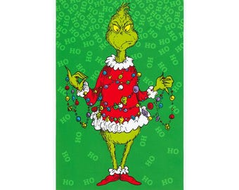 Dr. Seuss How the Grinch Stole Christmas Panel Fabric, verkocht per panel