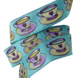 Tula Pink Curiouser and Curiouser 7/8in Ribbon - Tea Time Blue (7/8in, Sold by the Yardage)