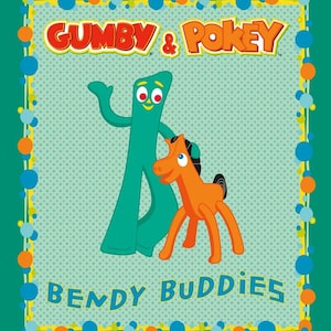Gumby and Pokey Bendy Buddies Green Panel Fabric, Sold by the Panel