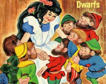 Vintage Storybook Snow White and the Seven Dwarfs Panel Fabric, Sold by the Panel