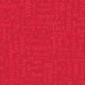 Kimberbell Red, White and Bloom - Wordy Words Red (Quilting Cotton, Sold by the Yardage)