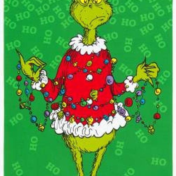 Dr. Seuss How the Grinch Stole Christmas The Grinch Panel Fabric, Sold by the Panel