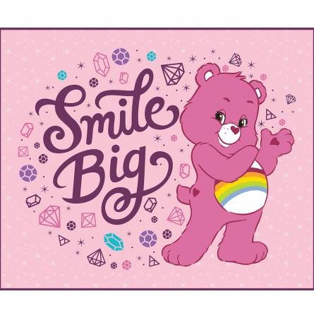 Troetelbeertjes Cheer Bear 'Smile Big' roze paneelstof, verkocht per paneel