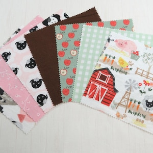 Flanel Little Foot Farm - samengestelde collectie - voorgesneden delen - voor lappenquilts - 6,5" vierkant - 100% katoenflanel - 42 kt