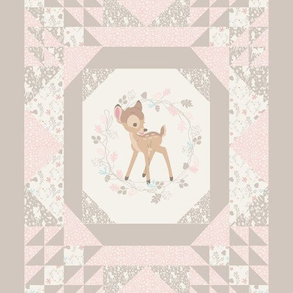 Disney Bambi Pink Faux Pieced Panel Fabric, Sold by the Panel