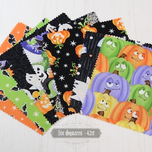 Glow in the Dark Halloween - Precuts - Curated Collection - 5in Squares - 100% Quilting Cotton - 42ct